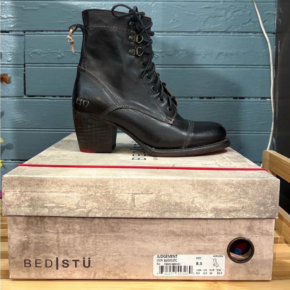 BED|STU Black Ankle Boots with Lace-Up Design - Picture 5 of 8
